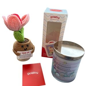 Bath & Body Works Lavender Candle with Pink Flower Decor